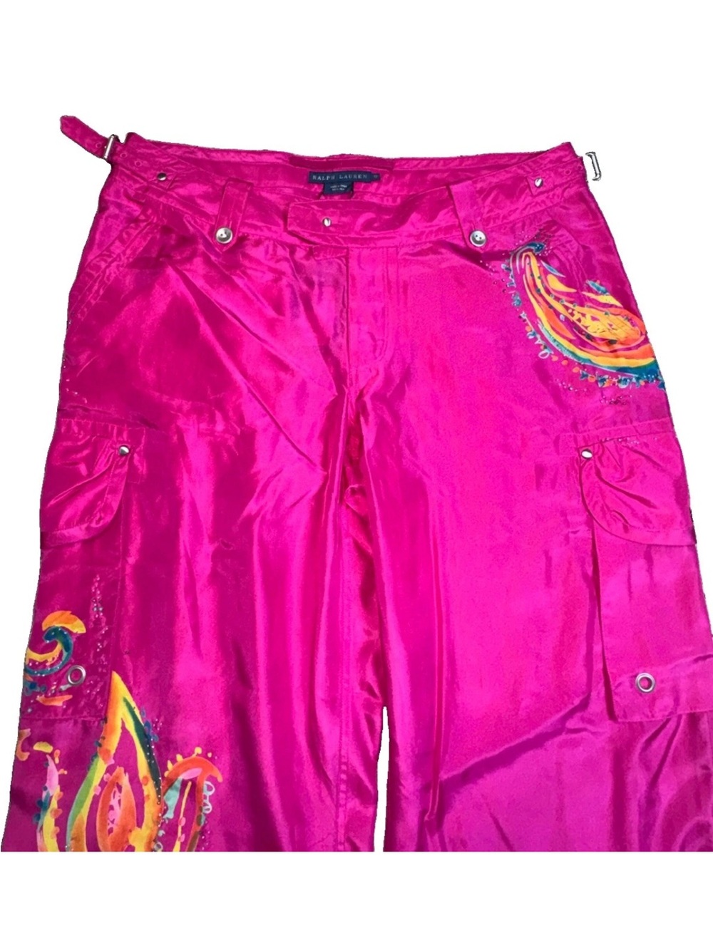 Ralph Lauren Bali Brits Collection Silk Beaded Cargo Pants Pink Sz 12 NWT $498 - Picture 5 of 16